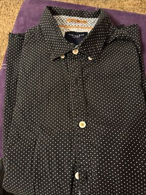 Cactus Man Men’Black Button-Down S/S Shirt with White Microdot Print Size Large